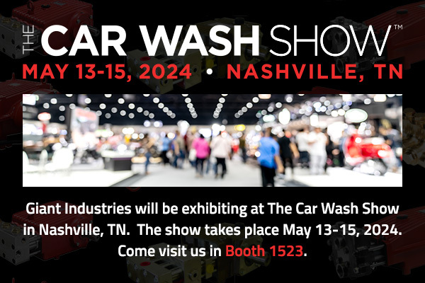 Giant Industries will be exhibiting at the The Car Wash Show in Nashville, Tennessee. The show takes place May 13-15, 2024. Come visit us at Booth 1523